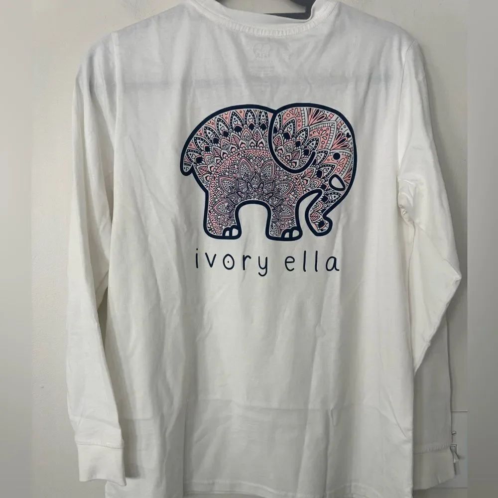Ivory Ella Elephant Logo Long Sleeve Organic Cotton  T-Shirt S